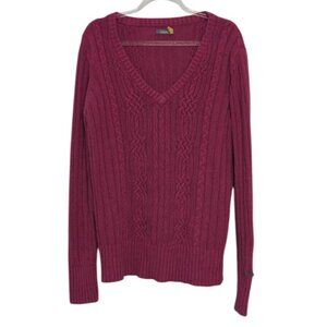 Cabelas Cable Knit Sweater Womens Size Large Pink V Neck Long Sleeve Pullover